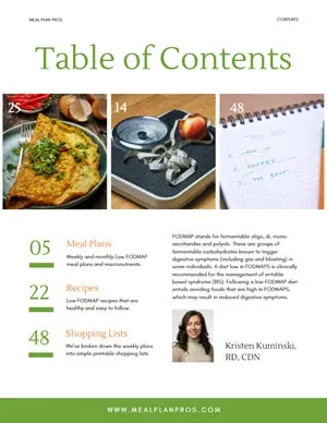 Low Fodmap Table of Contents