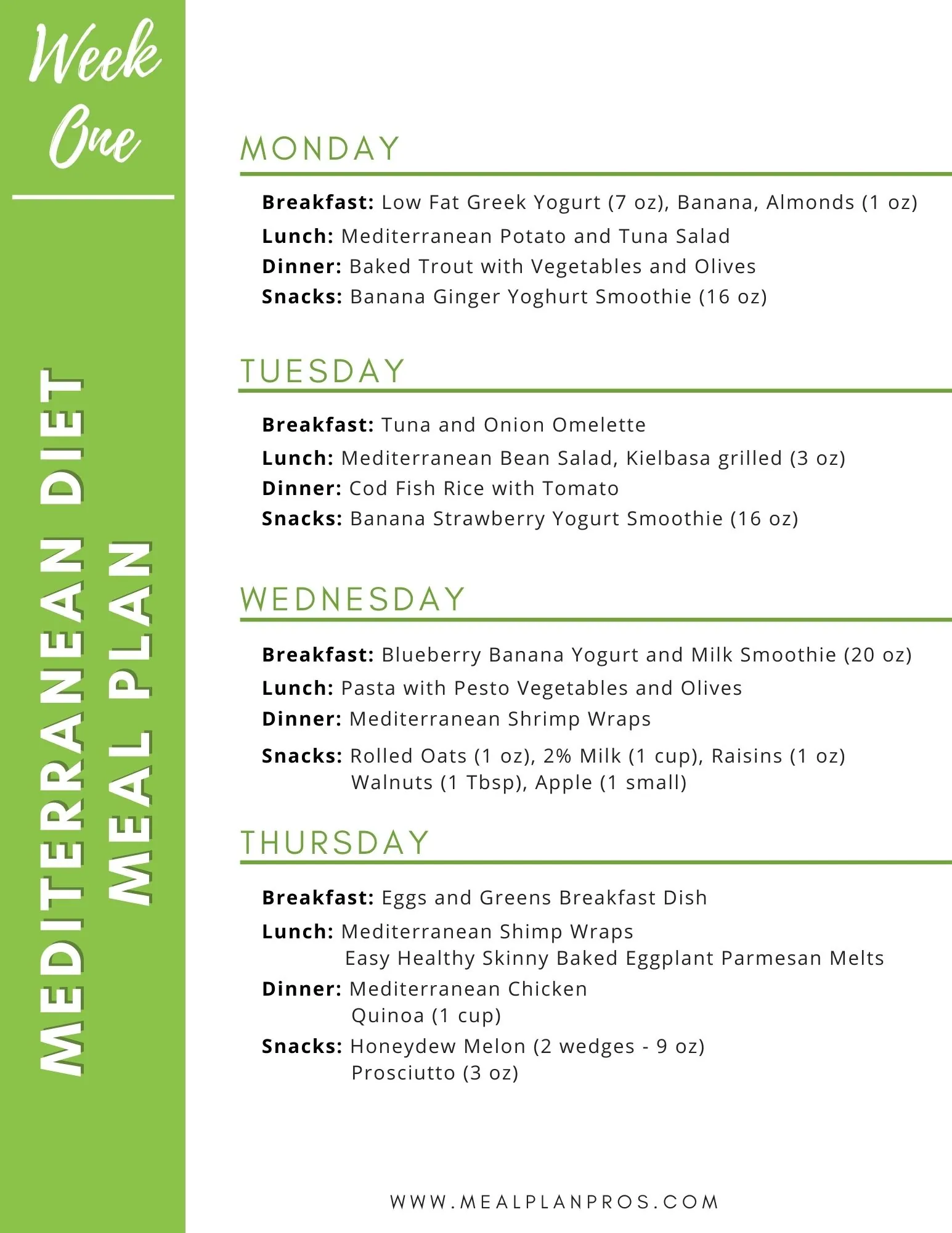 week one Mediterranean diet