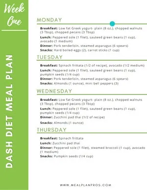Dash Diet Meal Summary