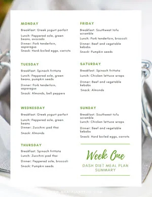 Dash Diet Meal Summary