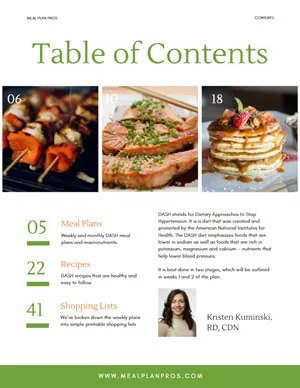 Dash Diet Table of Contents
