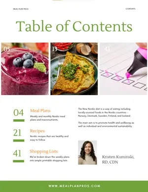 Nordic Diet Table of Contents