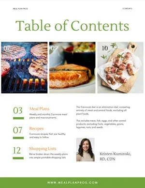 Carnivore Diet Meal Plan Table of Contents